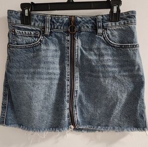 We The Free Blue Denim Mini Skirt with Frayed Hem , Size 27